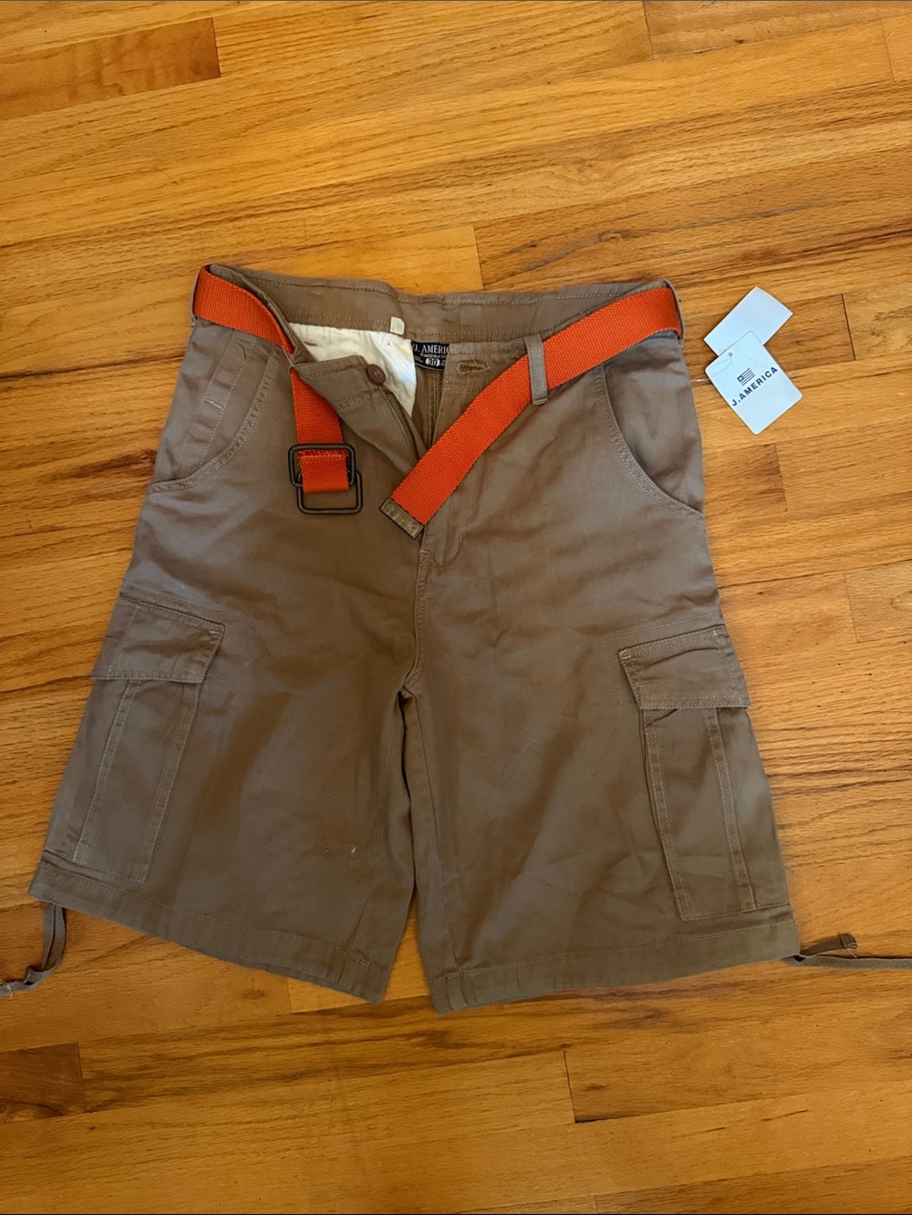 J. America Men's Brown Cargo Shorts with Orange Belt Clemson Tigers